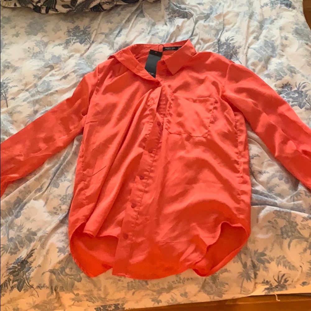 Coral silk nasty gal blouse